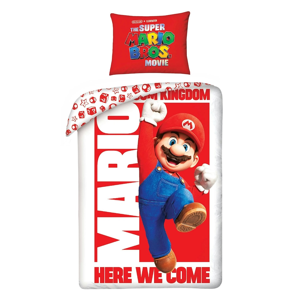 image 1 of The Super Mario Bros Movie Reversible Duvet Cover Set - Red/White/Blue - Single Red | Single