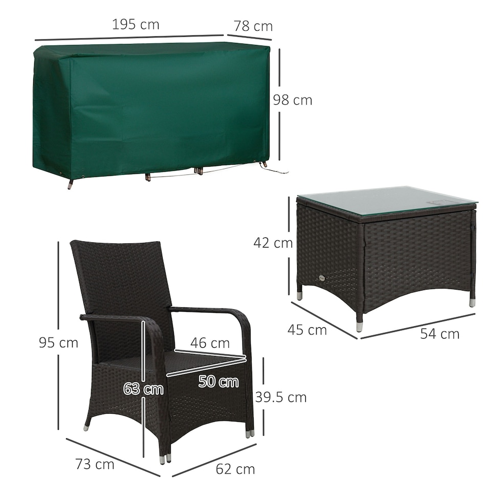image 1 of Outsunny Rattan 3PCs Chair Table Bistro Set Patio Set with Steel Frame