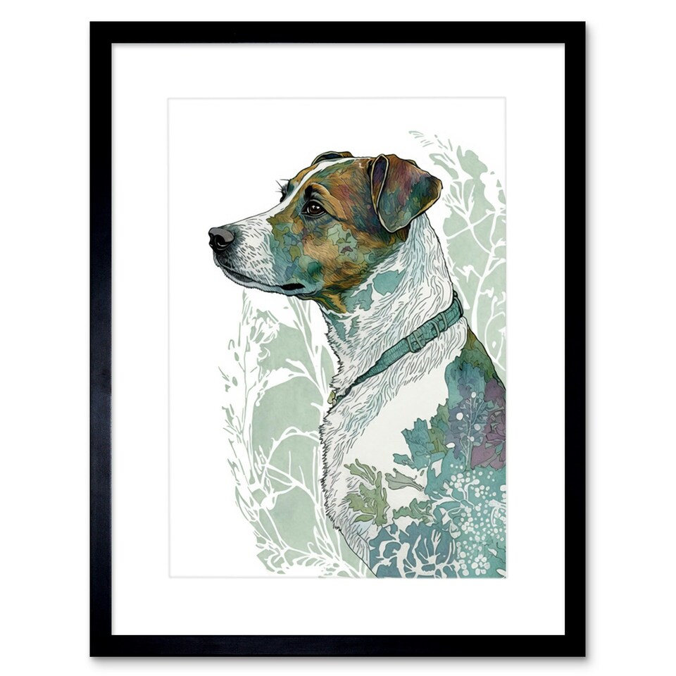 image 1 of Jack Russell Dog Modern Watercolour Portrait 9x7" Black Framed Wall Art Print
