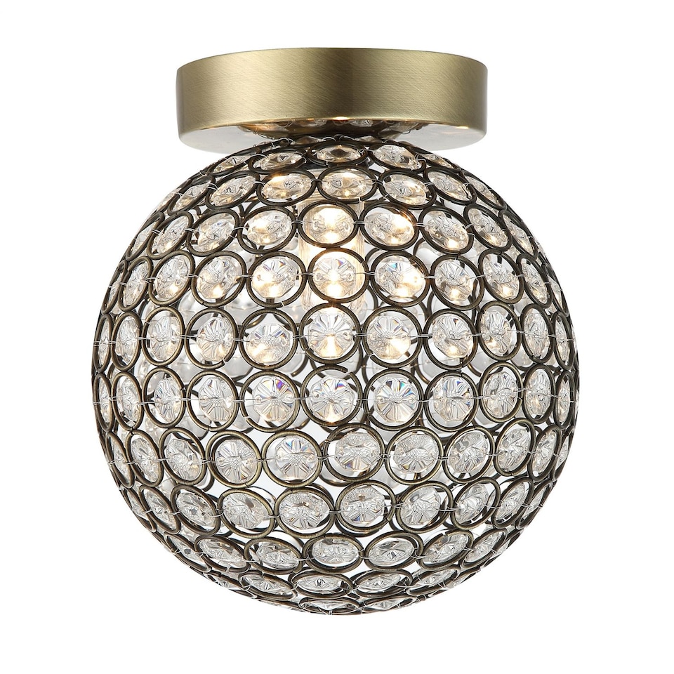 image 1 of Modern Antique Brass and Clear Beaded Glass IP44 Rated Bathroom Ceiling Light | Gold | Antique Brass | 1