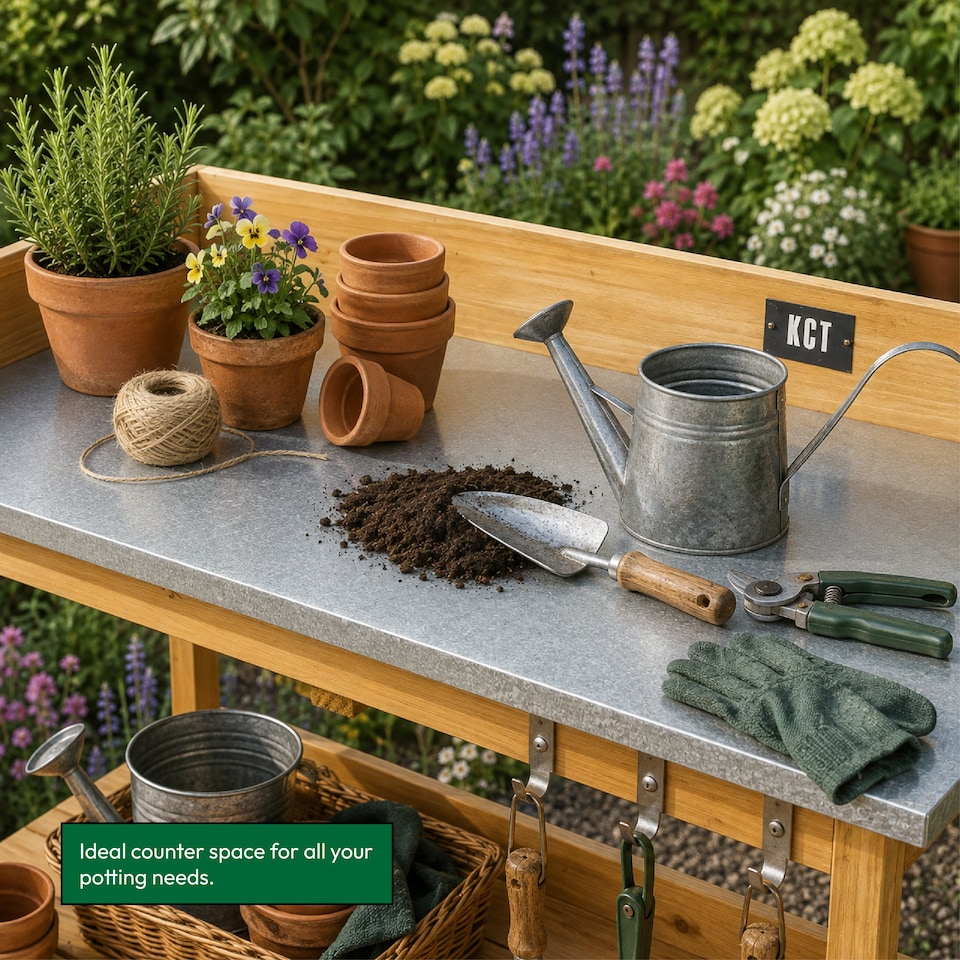 image 1 of KCT 3 Tier Potting Table Bench Outdoor Garden Wooden Station for Greenhouse Shed Workbench Gardening Planting Plant Station Stand | Brown