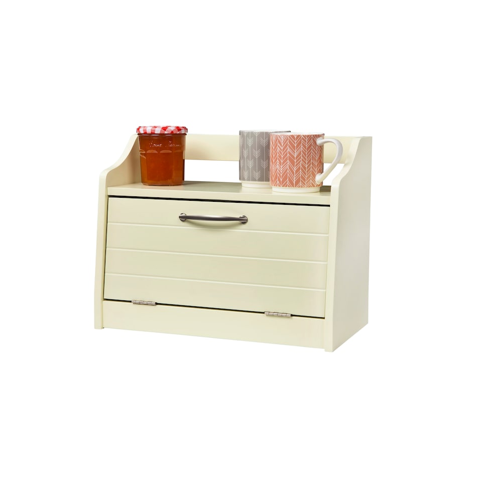 image 1 of Minack Buttermilk / Cream Wooden Bread Bin, Worktop Storage Box with Shelf | Cream | Buttermilk