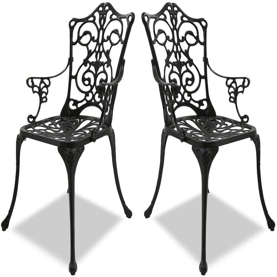 image 1 of Centurion Supports Tabreez 2-Large Garden and Patio Bistro Chairs with Armrests in Cast Aluminium Black