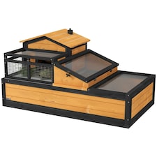 PawHut Wooden Tortoise House Indoor Outdoor w/ Balcony, Tray, Openable Roof