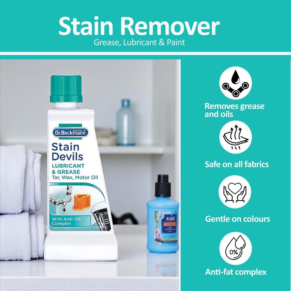 image 1 of Dr. Beckmann Stain Devils Lubricants and Oils Stain Remover 50ml Oil Grease Wax Cleaner for Clothes