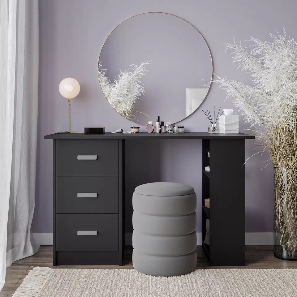 image 1 of 3-Drawer 3-Shelf Desk with Customizable Layout Black | 0