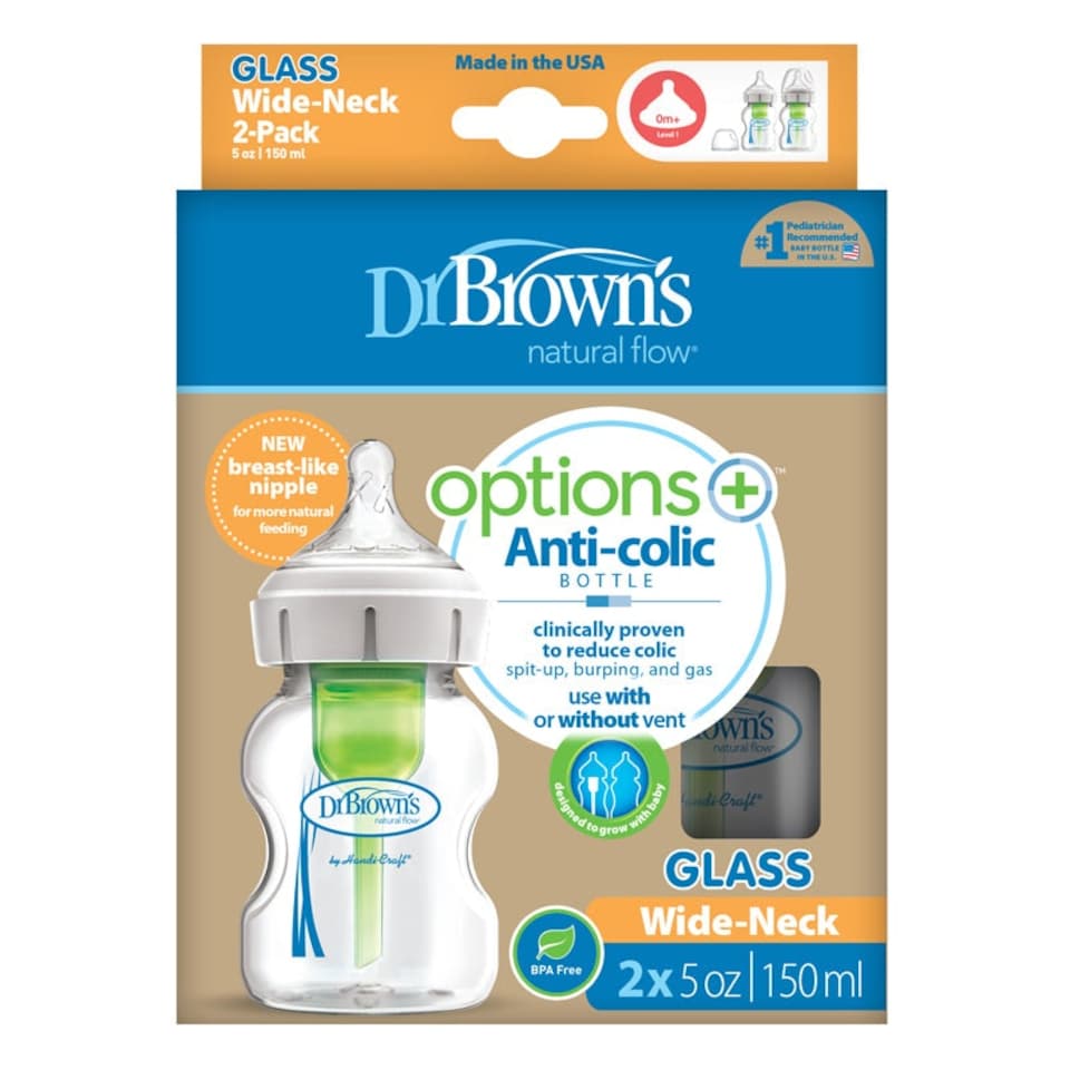 image 1 of Dr. Brown's Options+ Glass Bottle 150ml 2pk