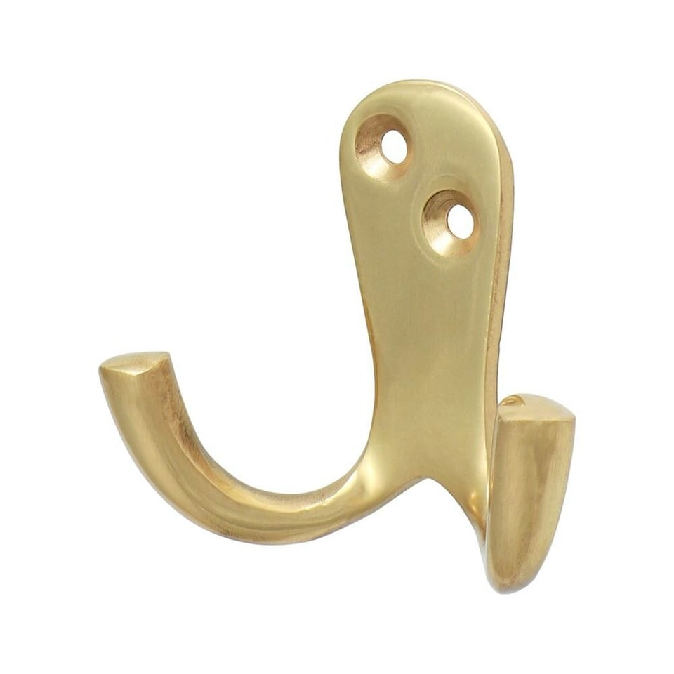 image 1 of Timco - Double Robe Hook - Polished Brass (Size 47 x 24mm - 1 Each)