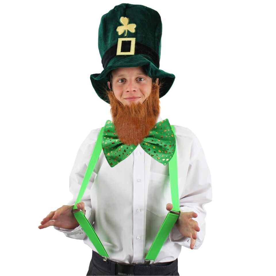 image 1 of Irish Leprechaun Hat, Bow Tie + Braces | Green | 4