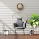 image 9 of Outsunny Rattan Egg Chair Outdoor Indoor Wicker Chair with Thickened Cushion and Headrest, Standing Garden Egg Chair with Cup Holder, Metal Frame for Patio, Balcony, Grey | Grey