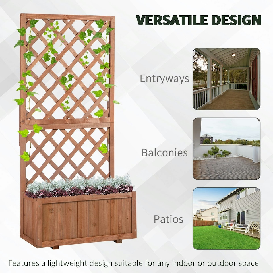 image 1 of Outsunny Flower Stand Plant Shelf Outdoor Pine w/ Trough Planter, Orange