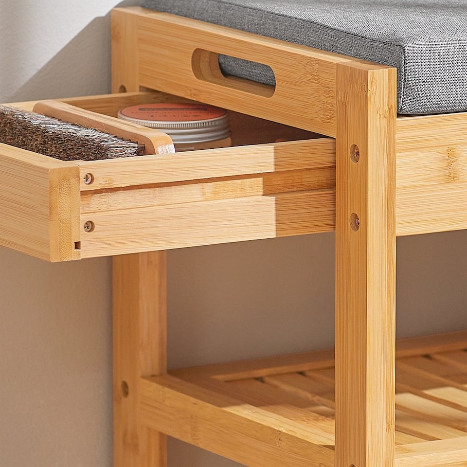 image 1 of SoBuy FSR49-N,Compact Bamboo Shoe Storage Bench with Cushion and Drawer