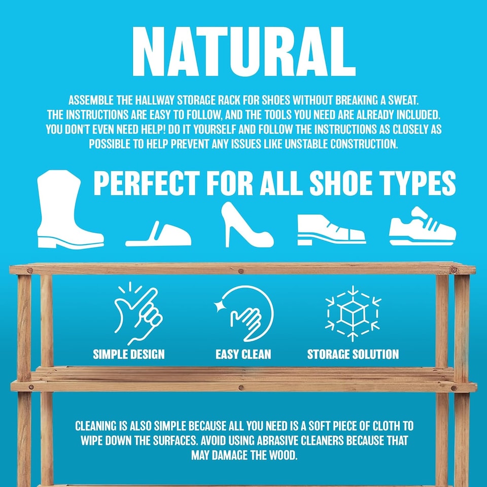 image 1 of 3 Tier Wooden Shoe Rack Footwear Storage Organiser Unit Shelf Natural