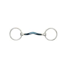 Shires Sweet Iron Mullen Mouth Horse Loose Ring Snaffle Bit - Blue - 5.5in