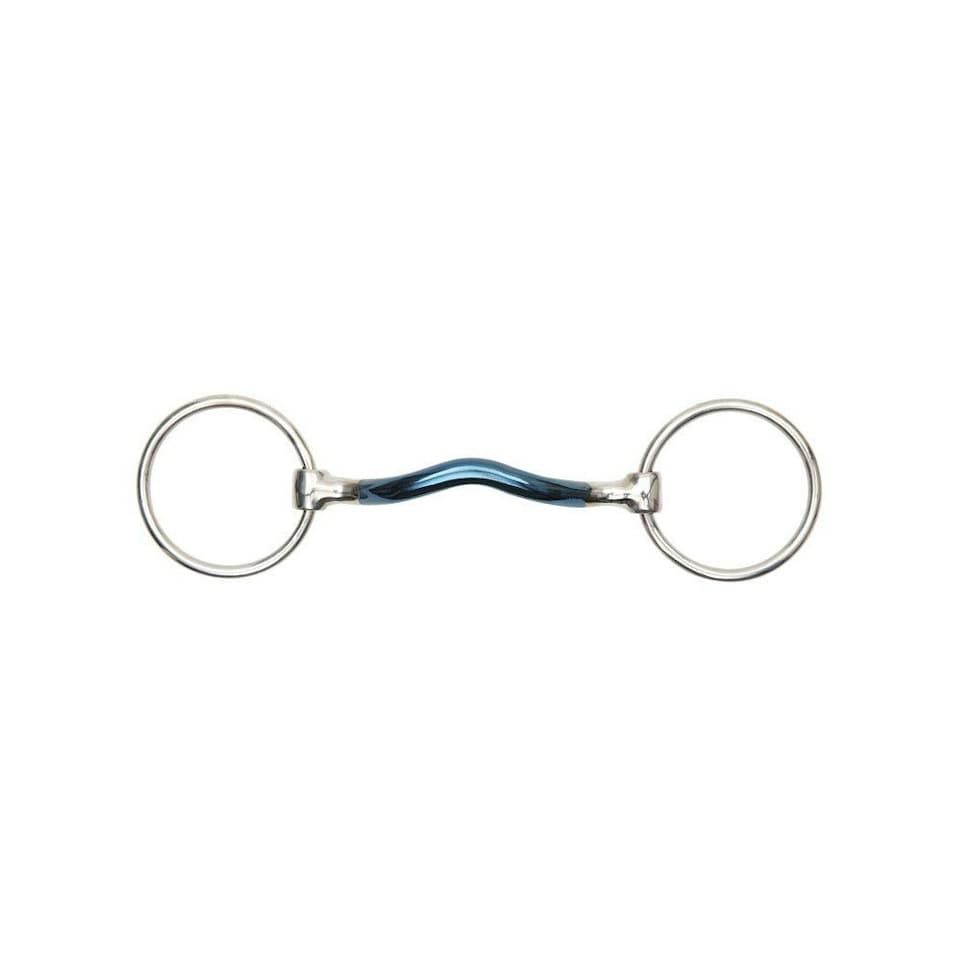 Shires Sweet Iron Mullen Mouth Horse Loose Ring Snaffle Bit - Blue - 5.5in
