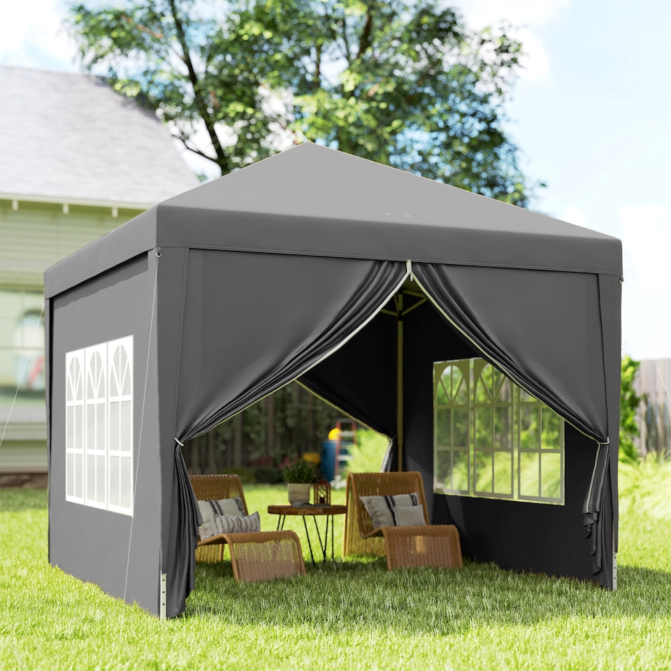 image 1 of Outsunny 3 x 3 M Pop Up Gazebo, Wedding Camping Party Tent Canopy Marquee with Carry Bag and 2 Windows, Grey