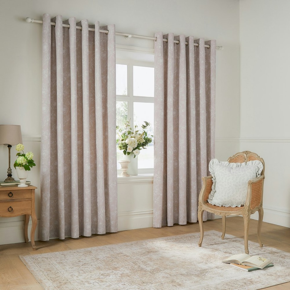 image 1 of Wylder Bella Floral Natural Eyelet Curtains 168 x 229cm Pink | Natural Pink