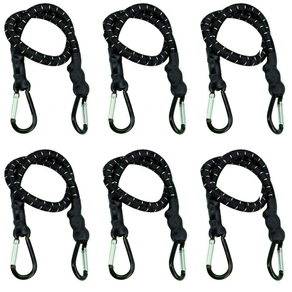 image 1 of 24" Bungee Strap with Metal Carabiners Hook Tie Down Fastener Holder 6pc
