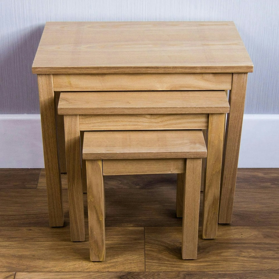 image 1 of Vida Designs Oakridge Set of 3 Nest of Tables Sofa Side End Table, Oak
