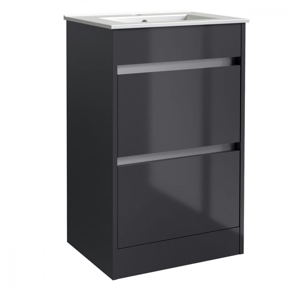 image 1 of Bathroom 2-Drawer Floor Standing Vanity Unit with Basin 500mm Wide - Storm Grey Gloss (Urban) - Brassware Not Included Grey