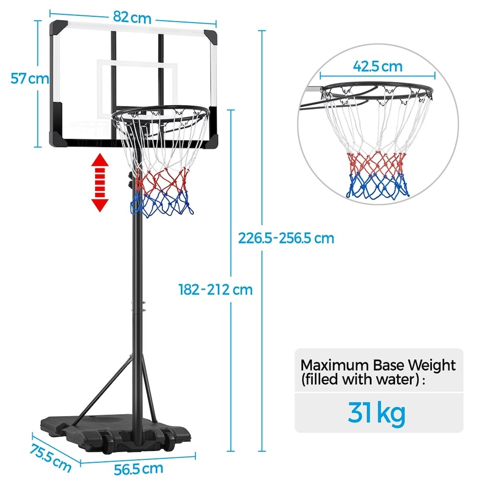image 1 of Yaheetech Height-Adjustable Basketball Hoop Black/White