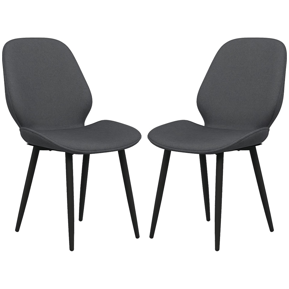 image 1 of HOMCOM Dining Chairs Set of 2 Upholstered Kitchen Chairs w/ Metal Legs Grey