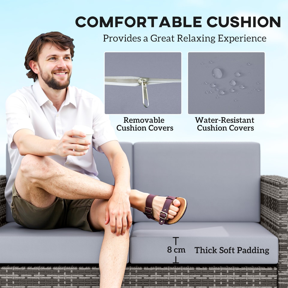 image 1 of Outsunny Rattan Wicker 2-seat Sofa Loveseat Padded Garden Furniture Grey