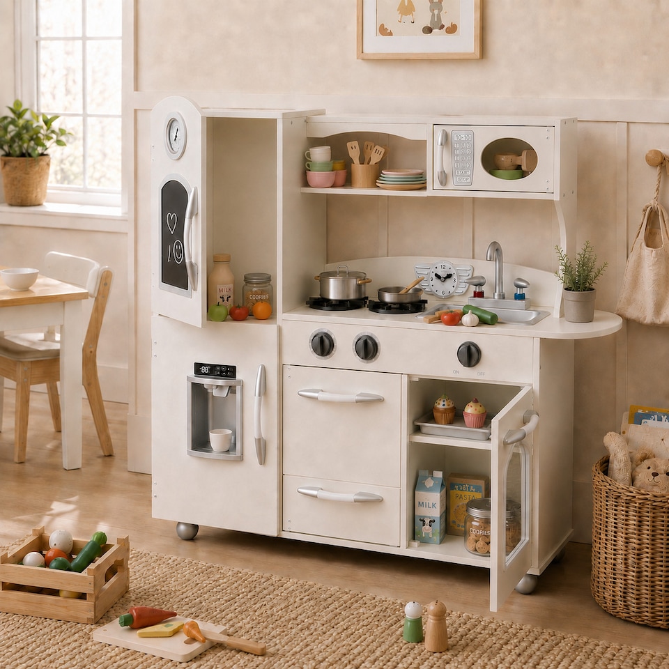 image 1 of Teamson Kids Pink Play Kitchen Set with Chalk Board and Pretend Ice Maker
