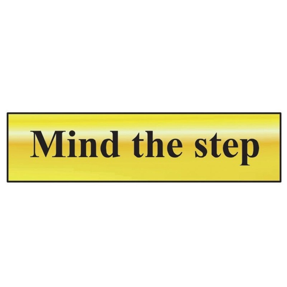 Scan Mind The Step - Polished Brass Effect 200 X 50mm - Polished Brass - 200 x 50mm