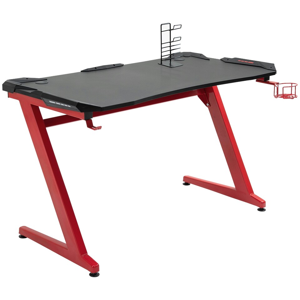 image 1 of HOMCOM Gaming Desk with Gamepad Holder Cup Holder Headphone Hook