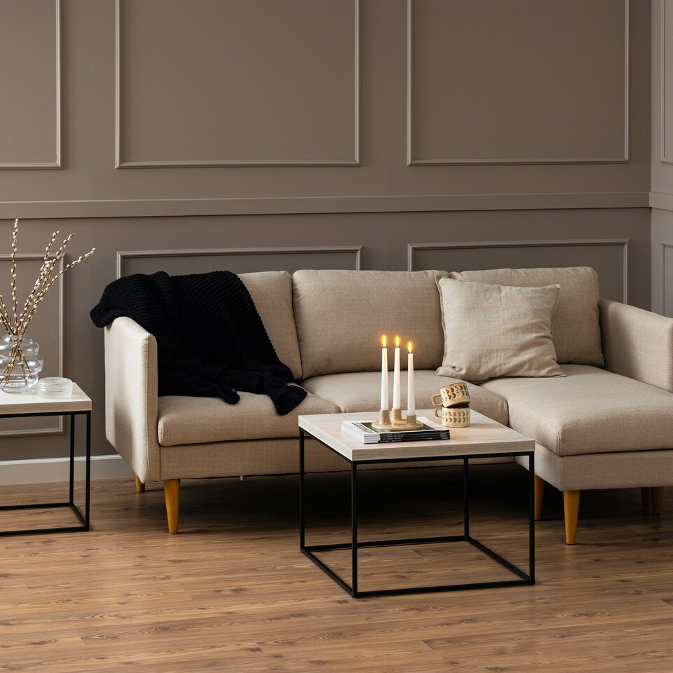 image 1 of Barossa Coffee Table with Light Oak Top & Black Steel Base 60cm