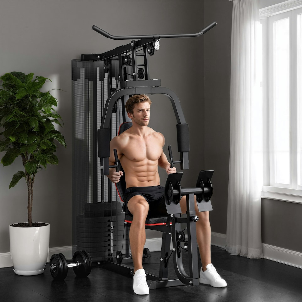 image 1 of SPORTNOW Home Gym Machine Compact Multi Gym with 45kg Weight Stack