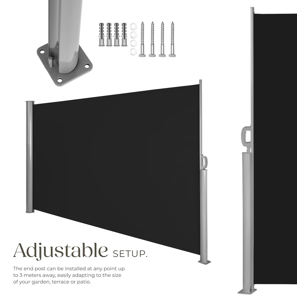 image 1 of Garden Privacy Screen with retractable side awning and aluminium casing | Black | black | 1