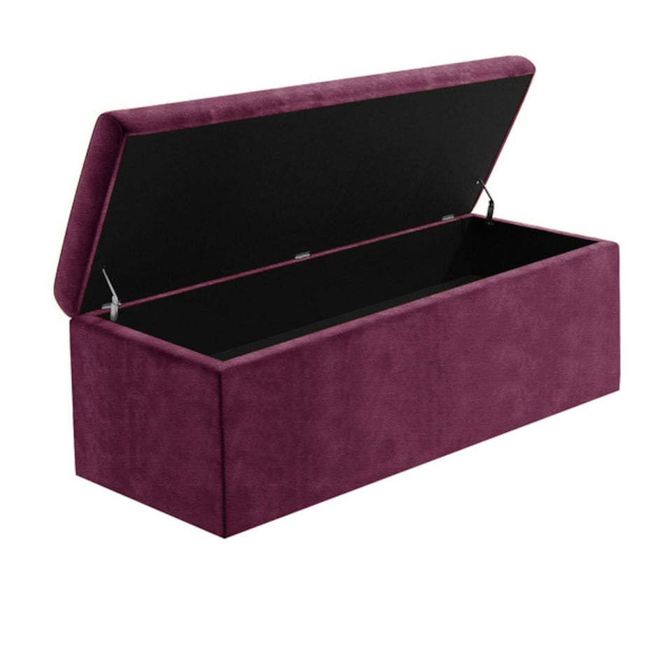 image 1 of 150cm Large Plain Safar Storage Ottoman Box, Purple Naples Upholstered Deep Storage Ottoman End of Bed Bench