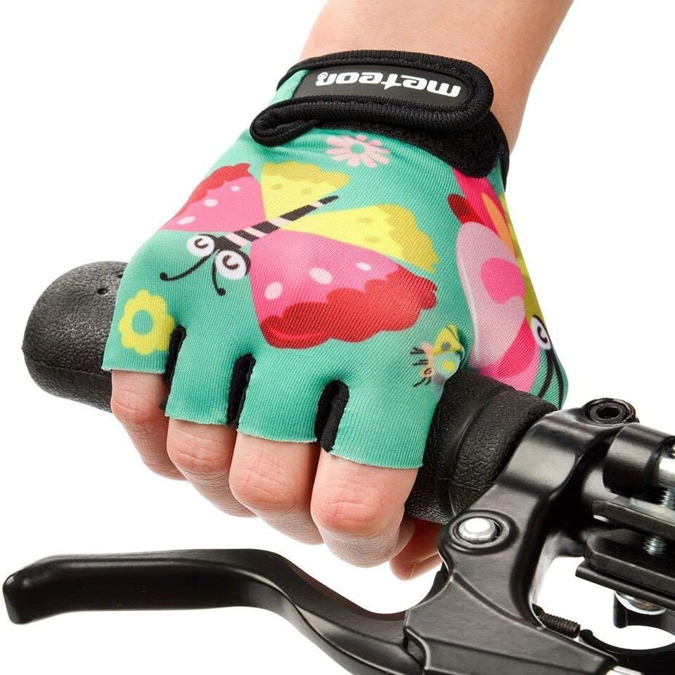 image 1 of Meteor Kids Bike Gloves – Breathable, Non-Slip, Padded for Comfort & Safety Green | Butterfly | JR S