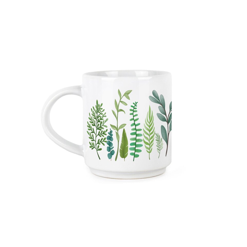 image 1 of Mum & Dad Stacking Mugs Set - Green Ferns Gifts for Grandparents Ceramic Cups Set of 2 with Metal Stand | White
