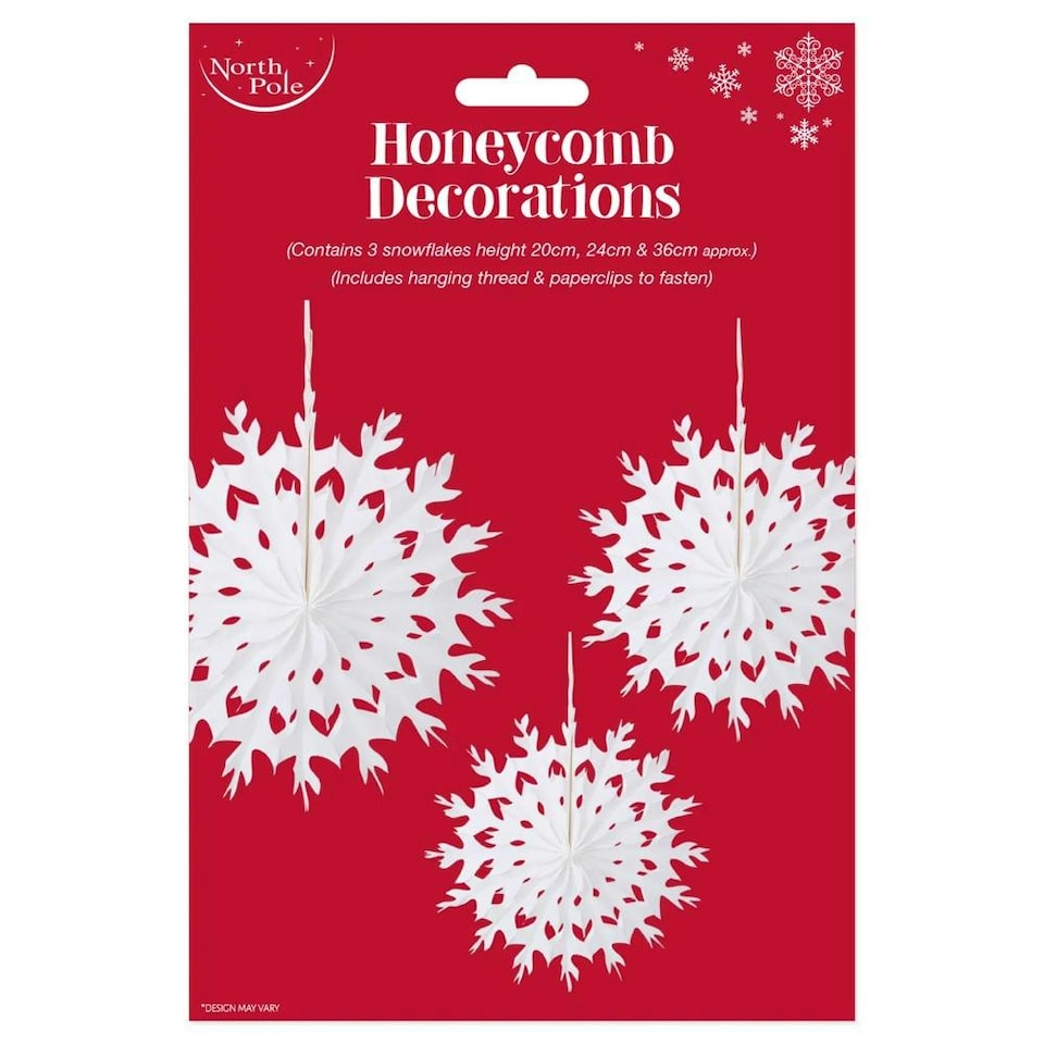 image 1 of Pack of 3 Snowflake Honeycomb Christmas Decorations