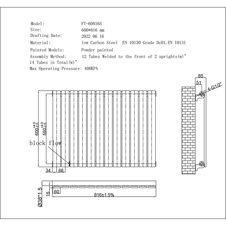 image 1 of Typhoon - Anthracite Horizontal Electric Radiator H600mm x W816mm Single Panel 600w Thermostatic WIFI