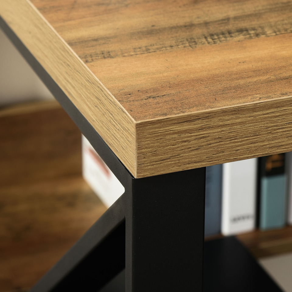 image 1 of HOMCOM Computer Desk Writing Desk Home Office PC Laptop Workstation with Storage Shelf 120 x 60 x 76cm Black Brown Wood Effect