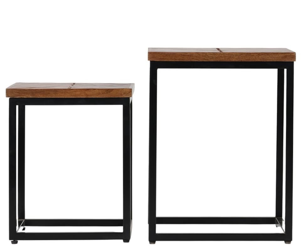 image 1 of Parquet Nest of 2 Tables - Mango Wood/Iron - L40 x W45 x H52 cm - PP Finish