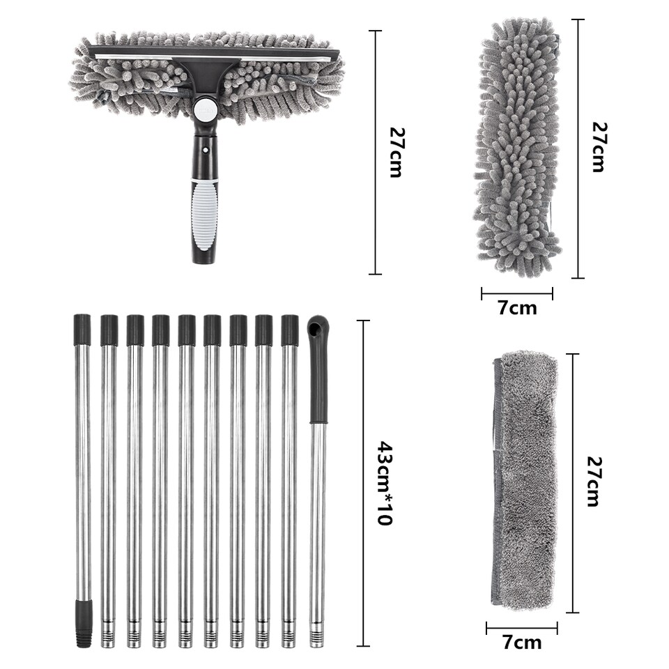 image 1 of Living and Home 2 in 1 Window Squeegee Cleaner Kit with 10 Extension Poles | Grey