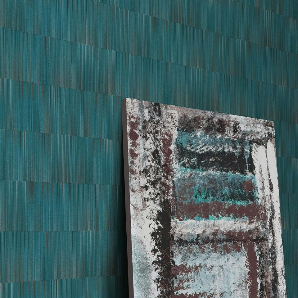 image 1 of Erismann Martinique Linear Vinyl Textured Wallpaper - Teal - 10m x 0.5m Green