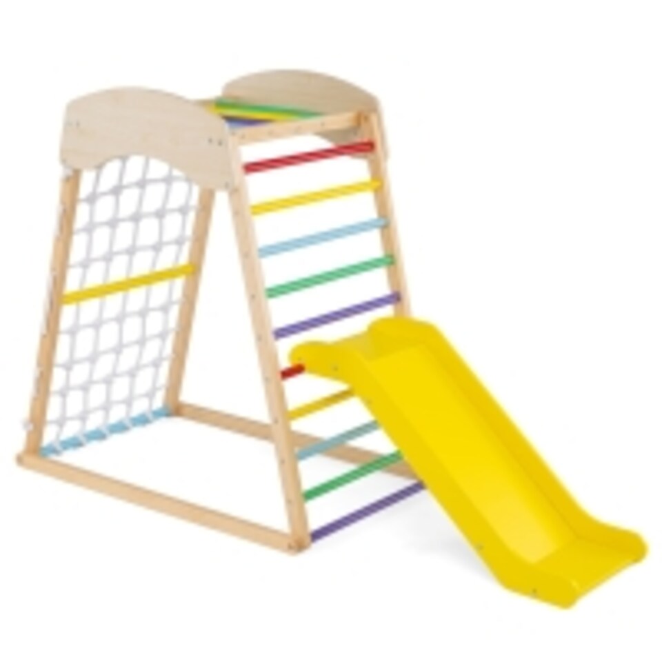 image 1 of COSTWAY 4-in-1 Jungle Gym Wooden Indoor Toddler Playground Slide-Colorful
