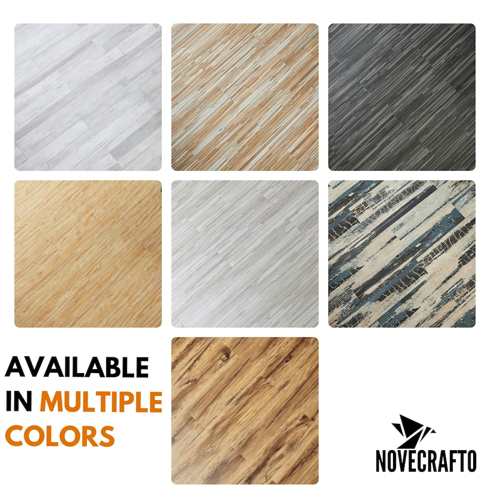 image 1 of NOVECRAFTO Self Adhesive Floor Planks | 36x5.98in (91.4x15.2cm) Each | Peel & Stick Vinyl Flooring | Dark Shadowline Flow Wood Effect | Waterproof DIY Tiles | Black | 1.39 sqm