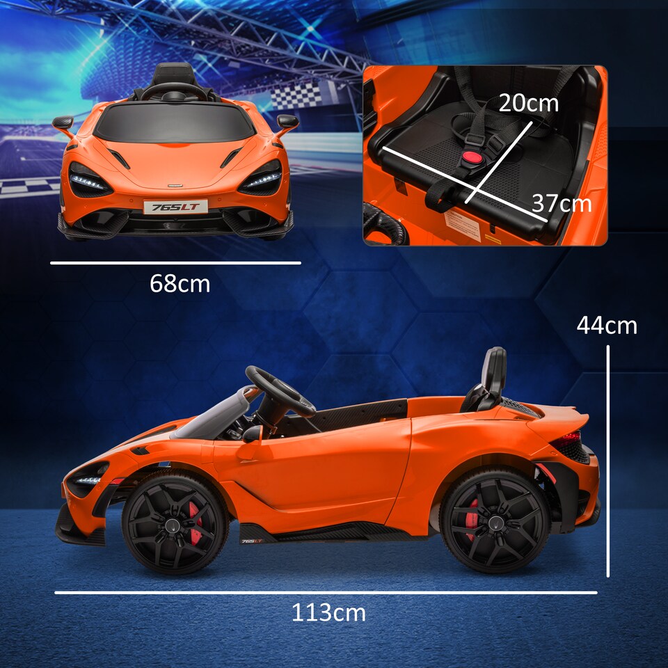 image 1 of AIYAPLAY McLaren 765LT Licensed Electric Car for Kids with Butterfly Doors, 12V Kids' Electric Ride on with Remote Control, Transport Wheels, LED Lights, MP3 Music, Horn, for 3-6 Years, Orange