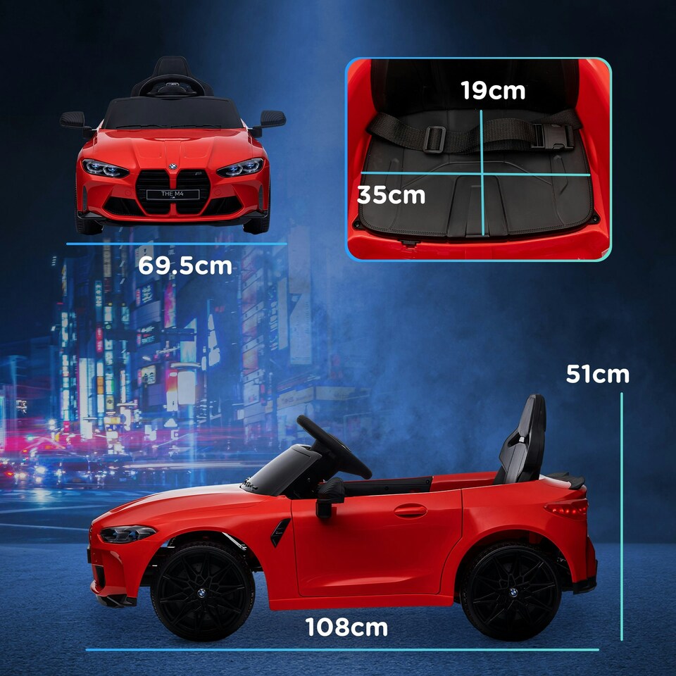image 1 of AIYAPLAY 12V BMW M4 Licensed Kids Electric Car w/ Remote, Suspension, Red