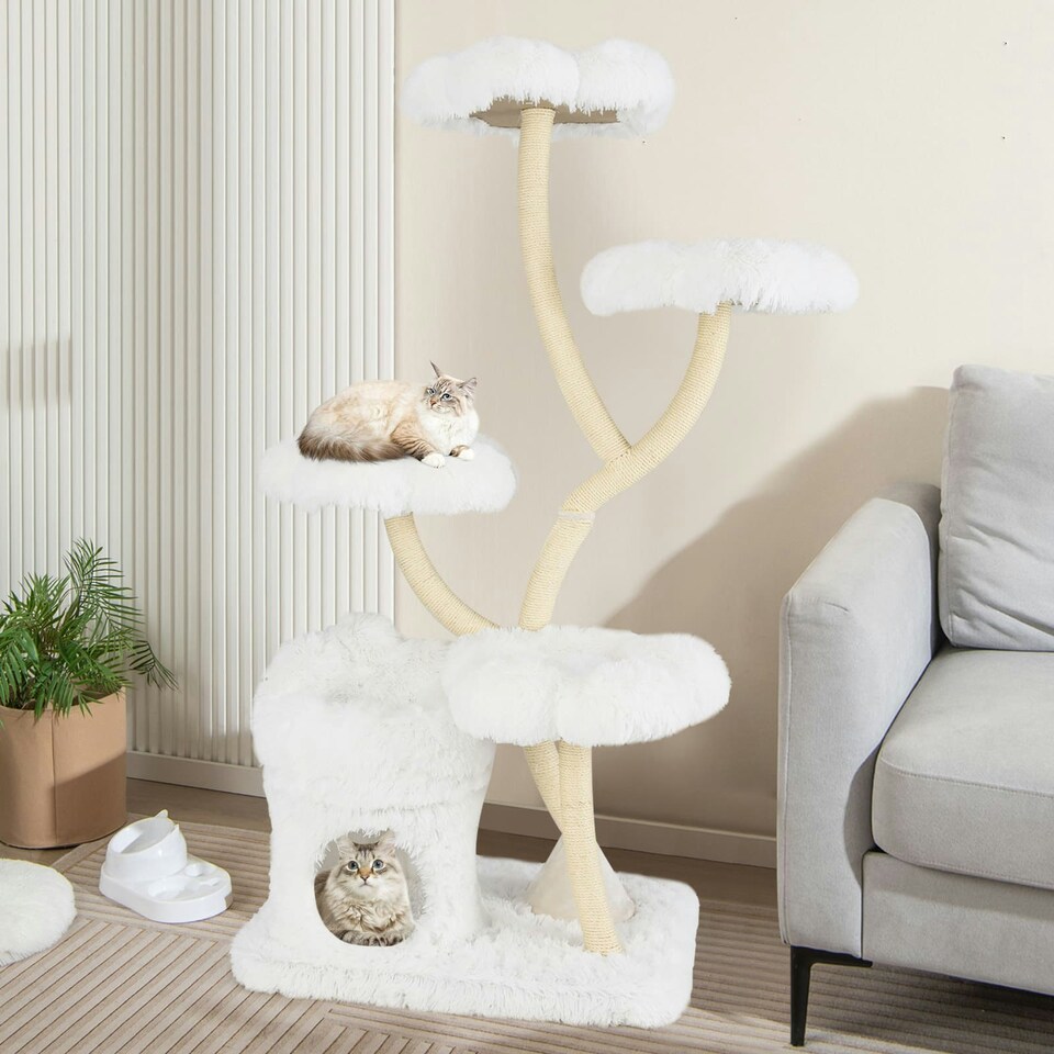 image 1 of COSTWAY Freestanding Cat Tower Cat Tree w/ Platforms