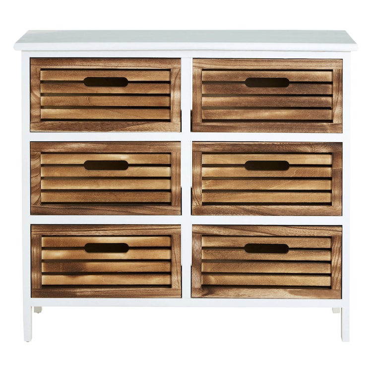Interiors By Premier White And Natural 6 Drawer Chest, Contemporary Drawer Chest, 6 Drawers Unit, White 6 Drawer Chest Dresser Cream