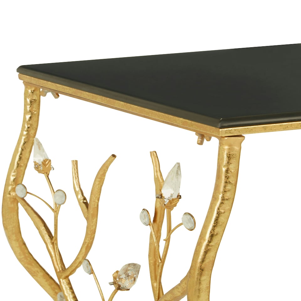 image 1 of Interiors By Premier Acryclic Buds Rectangular Table With Black Top, Elegant Side Table, Gold Metal Outdoor Lounge Table
