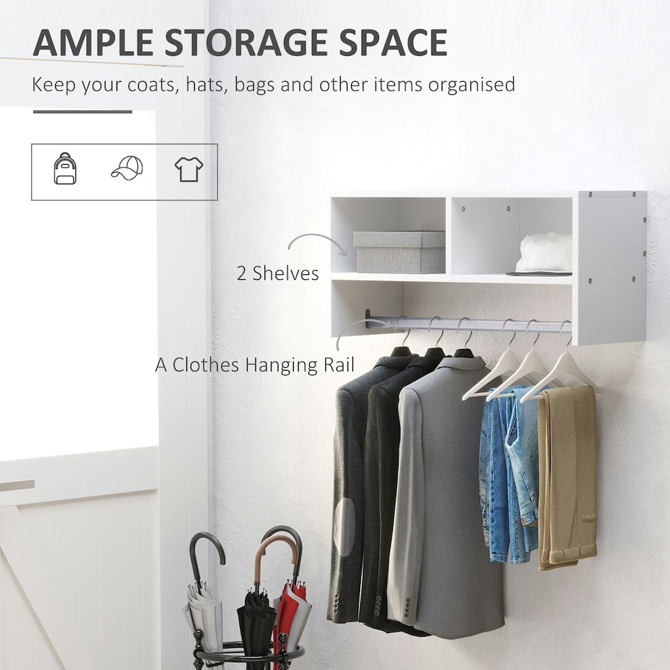 image 1 of HOMCOM Wall Mounted Storage Hat Rack Hanging Coat Organizer Hanger Home White